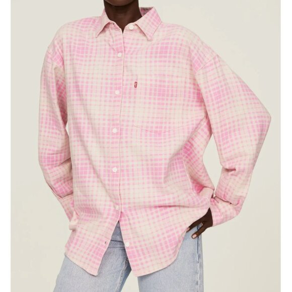 Levi's Nola Menswear Shirt in pink plaid size small - Picture 3 of 8